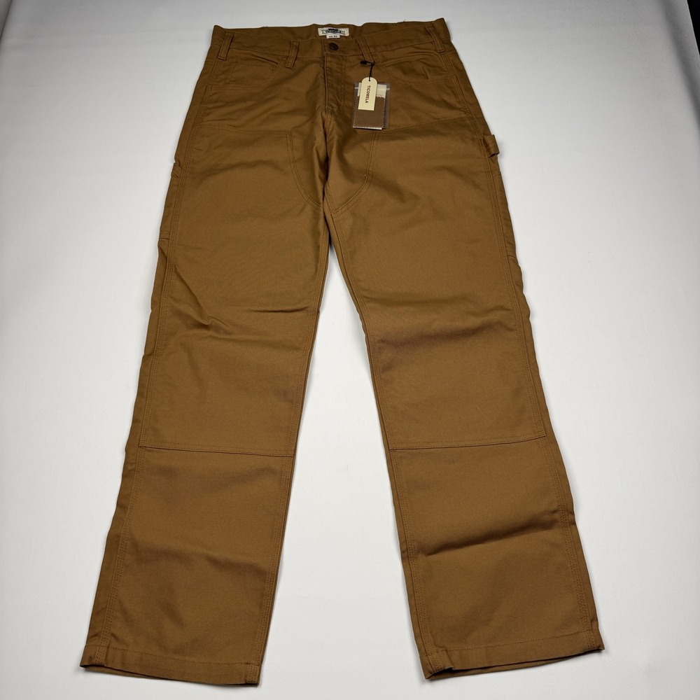 TICOMELA Pants Mens 32x32 Brown FR Canvas Double Knee Workwear Cargo Pockets